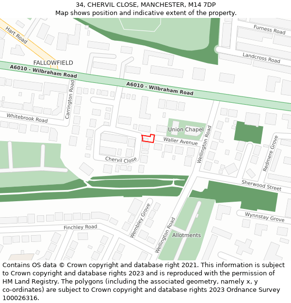 34, CHERVIL CLOSE, MANCHESTER, M14 7DP: Location map and indicative extent of plot