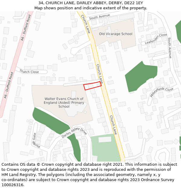34, CHURCH LANE, DARLEY ABBEY, DERBY, DE22 1EY: Location map and indicative extent of plot