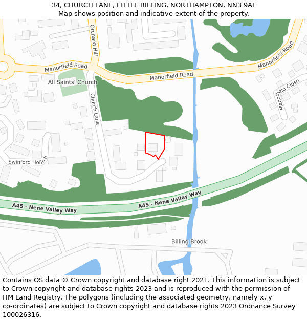 34, CHURCH LANE, LITTLE BILLING, NORTHAMPTON, NN3 9AF: Location map and indicative extent of plot