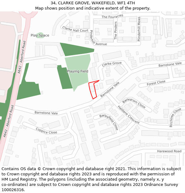 34, CLARKE GROVE, WAKEFIELD, WF1 4TH: Location map and indicative extent of plot