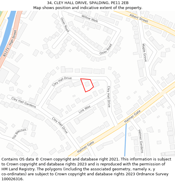 34, CLEY HALL DRIVE, SPALDING, PE11 2EB: Location map and indicative extent of plot