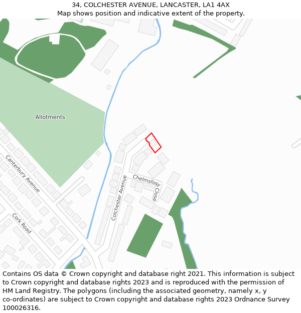 34, COLCHESTER AVENUE, LANCASTER, LA1 4AX: Location map and indicative extent of plot