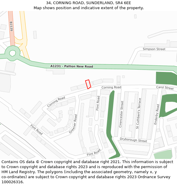 34, CORNING ROAD, SUNDERLAND, SR4 6EE: Location map and indicative extent of plot