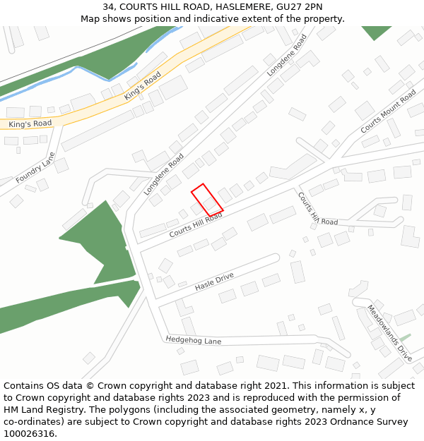 34, COURTS HILL ROAD, HASLEMERE, GU27 2PN: Location map and indicative extent of plot