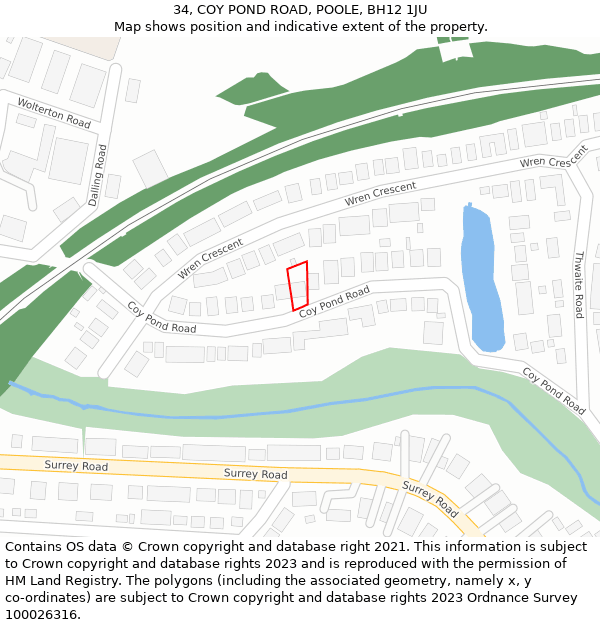 34, COY POND ROAD, POOLE, BH12 1JU: Location map and indicative extent of plot