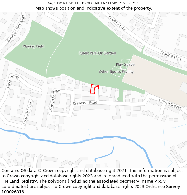 34, CRANESBILL ROAD, MELKSHAM, SN12 7GG: Location map and indicative extent of plot