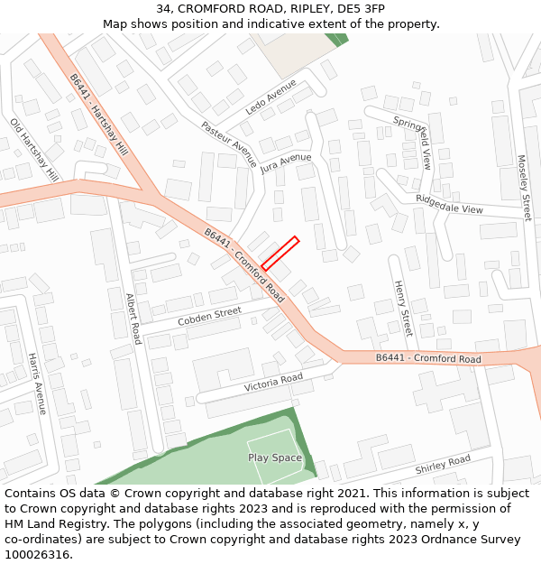 34, CROMFORD ROAD, RIPLEY, DE5 3FP: Location map and indicative extent of plot