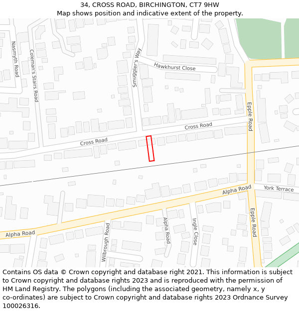 34, CROSS ROAD, BIRCHINGTON, CT7 9HW: Location map and indicative extent of plot