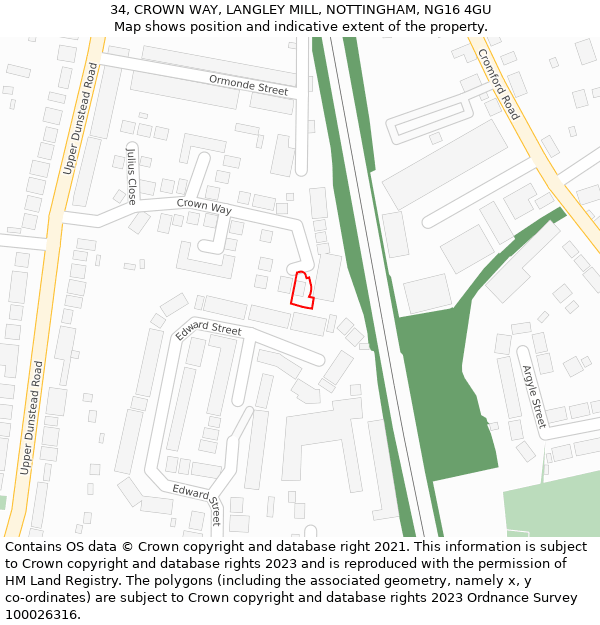 34, CROWN WAY, LANGLEY MILL, NOTTINGHAM, NG16 4GU: Location map and indicative extent of plot