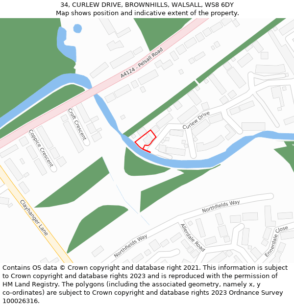 34, CURLEW DRIVE, BROWNHILLS, WALSALL, WS8 6DY: Location map and indicative extent of plot