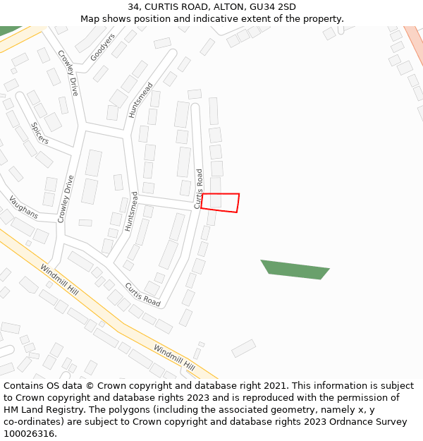 34, CURTIS ROAD, ALTON, GU34 2SD: Location map and indicative extent of plot