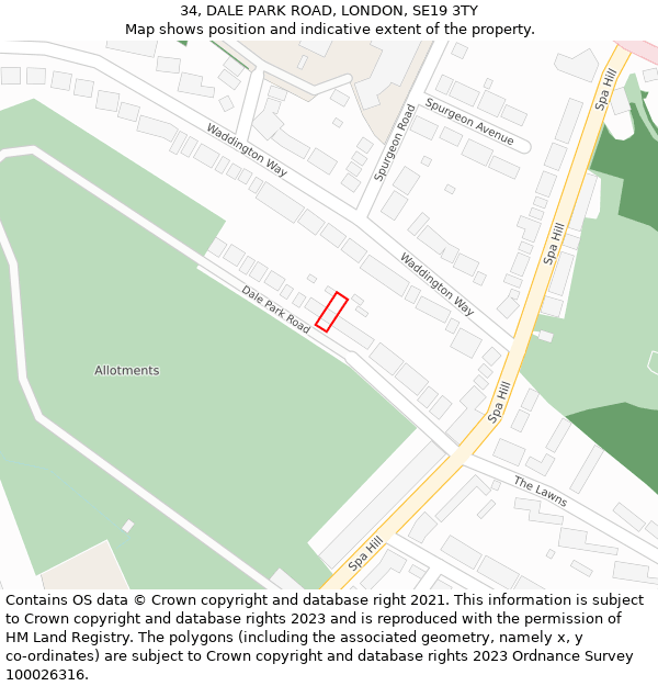 34, DALE PARK ROAD, LONDON, SE19 3TY: Location map and indicative extent of plot