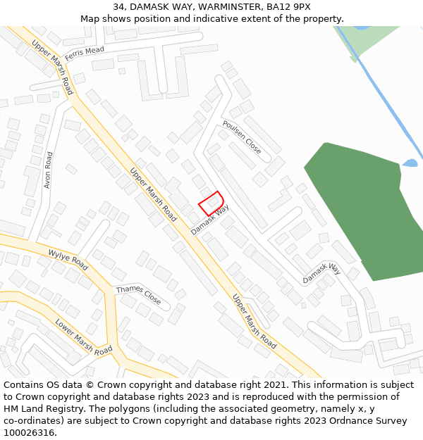 34, DAMASK WAY, WARMINSTER, BA12 9PX: Location map and indicative extent of plot