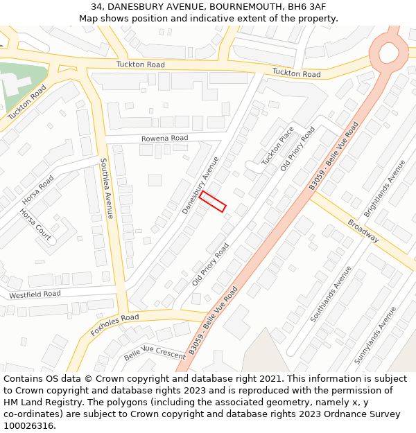 34, DANESBURY AVENUE, BOURNEMOUTH, BH6 3AF: Location map and indicative extent of plot