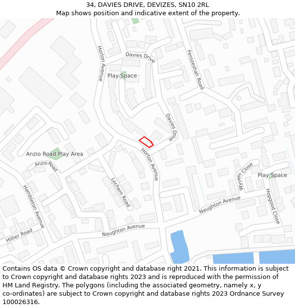 34, DAVIES DRIVE, DEVIZES, SN10 2RL: Location map and indicative extent of plot