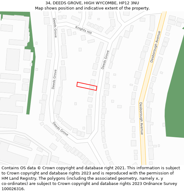 34, DEEDS GROVE, HIGH WYCOMBE, HP12 3NU: Location map and indicative extent of plot