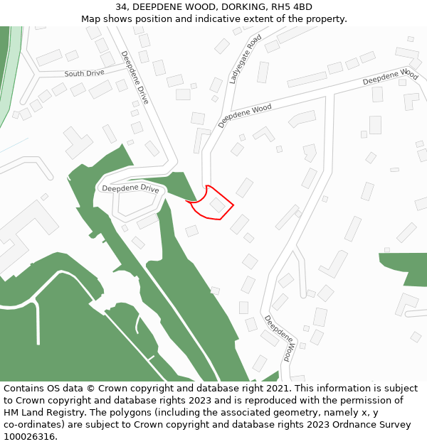 34, DEEPDENE WOOD, DORKING, RH5 4BD: Location map and indicative extent of plot