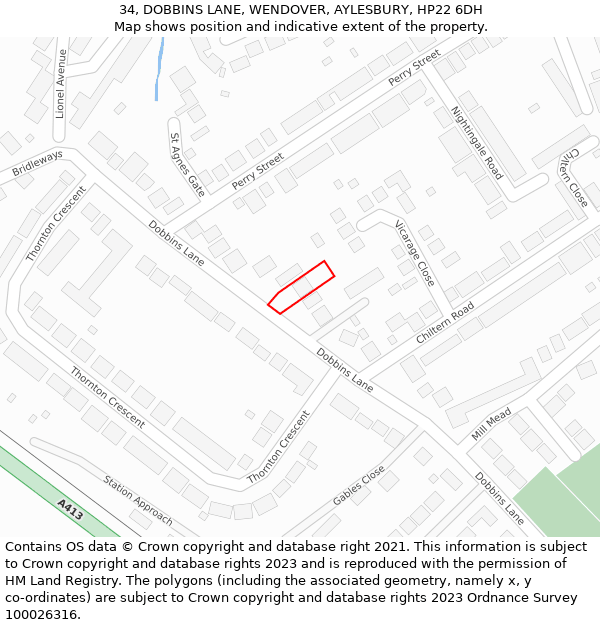 34, DOBBINS LANE, WENDOVER, AYLESBURY, HP22 6DH: Location map and indicative extent of plot