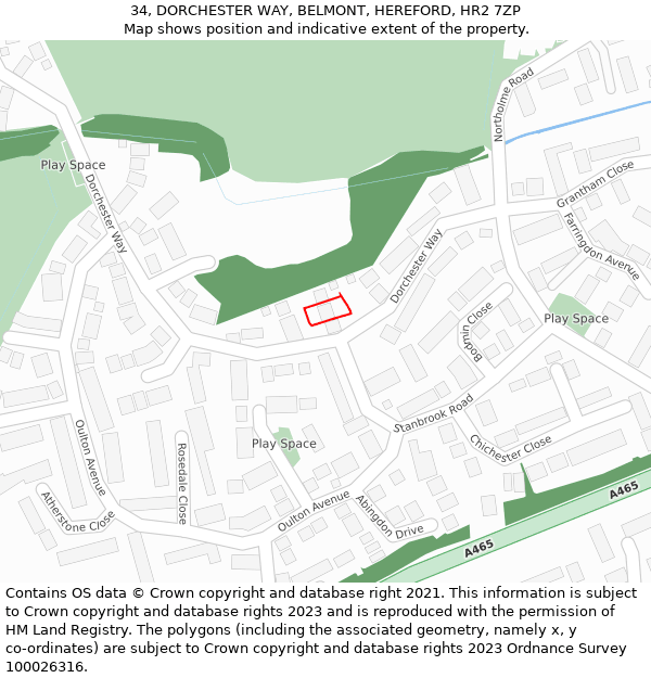 34, DORCHESTER WAY, BELMONT, HEREFORD, HR2 7ZP: Location map and indicative extent of plot