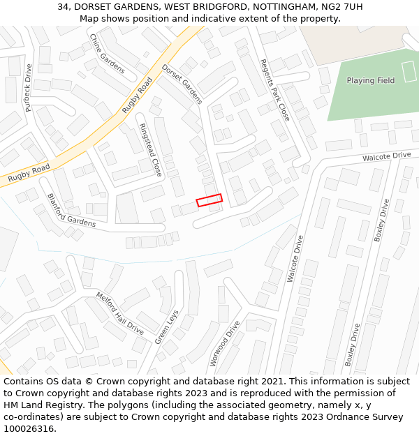34, DORSET GARDENS, WEST BRIDGFORD, NOTTINGHAM, NG2 7UH: Location map and indicative extent of plot