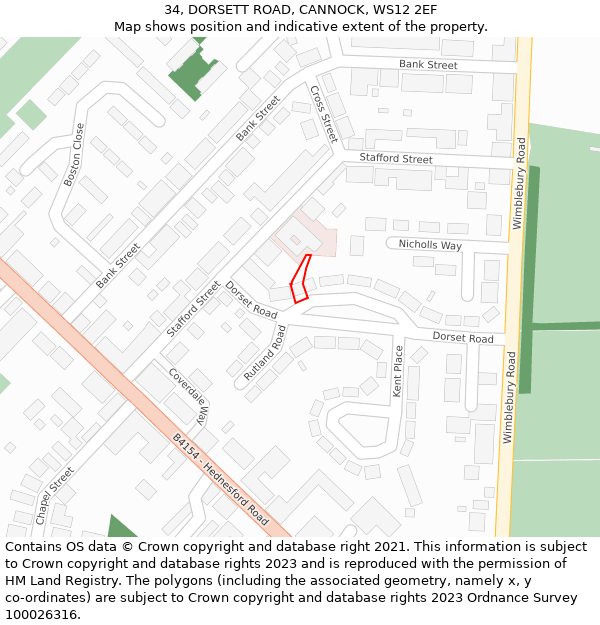 34, DORSETT ROAD, CANNOCK, WS12 2EF: Location map and indicative extent of plot