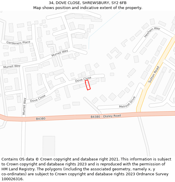 34, DOVE CLOSE, SHREWSBURY, SY2 6FB: Location map and indicative extent of plot