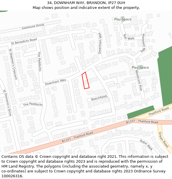 34, DOWNHAM WAY, BRANDON, IP27 0UH: Location map and indicative extent of plot