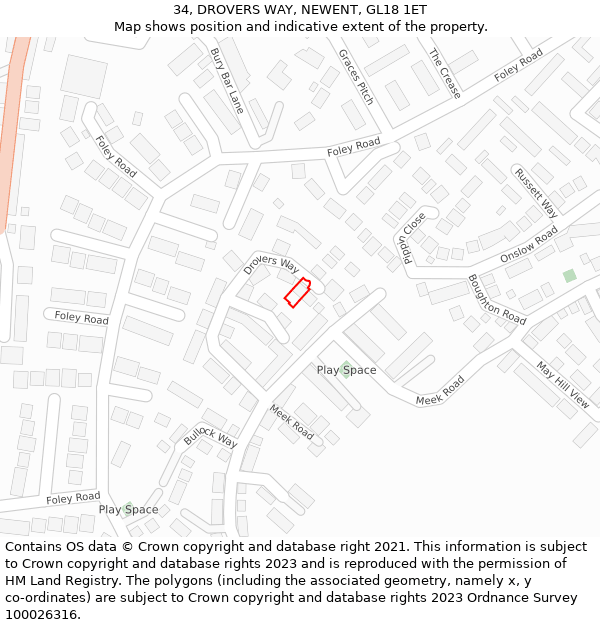 34, DROVERS WAY, NEWENT, GL18 1ET: Location map and indicative extent of plot