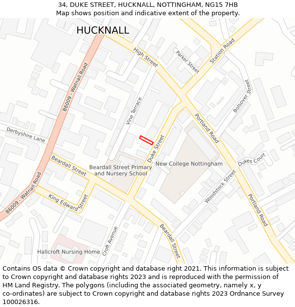 34, DUKE STREET, HUCKNALL, NOTTINGHAM, NG15 7HB: Location map and indicative extent of plot