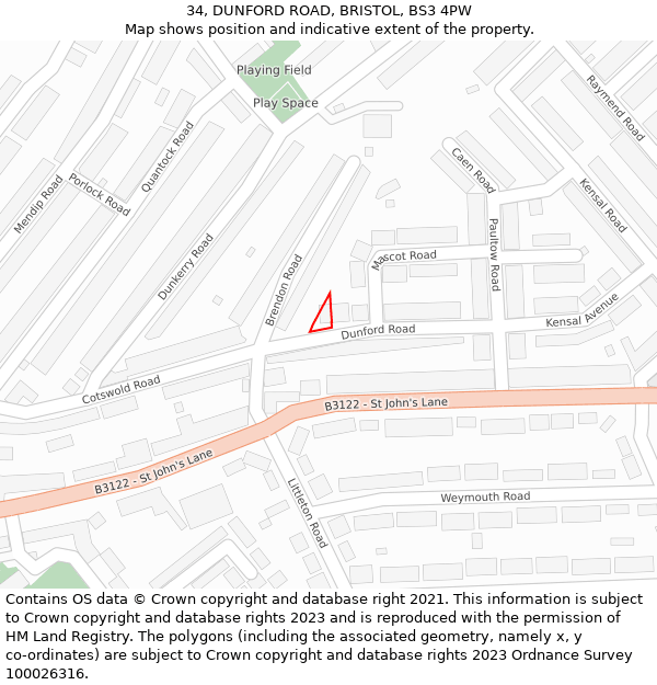 34, DUNFORD ROAD, BRISTOL, BS3 4PW: Location map and indicative extent of plot