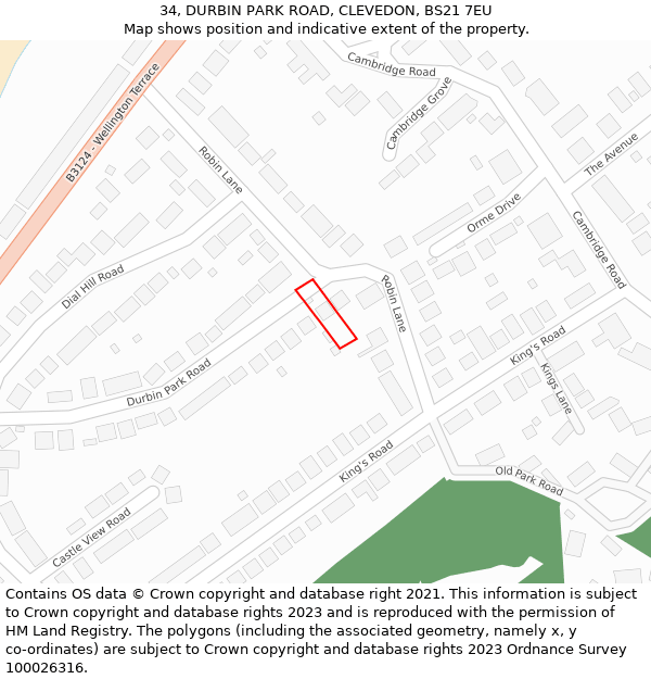 34, DURBIN PARK ROAD, CLEVEDON, BS21 7EU: Location map and indicative extent of plot