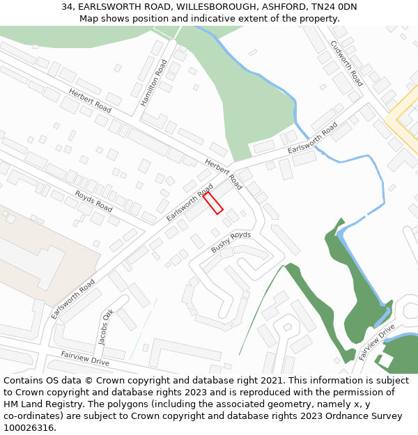 34, EARLSWORTH ROAD, WILLESBOROUGH, ASHFORD, TN24 0DN: Location map and indicative extent of plot