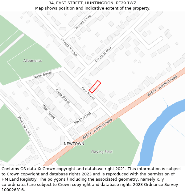 34, EAST STREET, HUNTINGDON, PE29 1WZ: Location map and indicative extent of plot