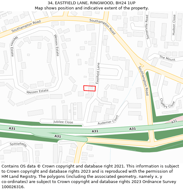 34, EASTFIELD LANE, RINGWOOD, BH24 1UP: Location map and indicative extent of plot