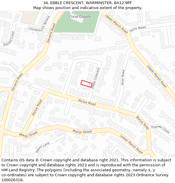 34, EBBLE CRESCENT, WARMINSTER, BA12 9PF: Location map and indicative extent of plot