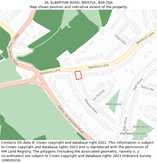 34, ELBERTON ROAD, BRISTOL, BS9 2QA: Location map and indicative extent of plot