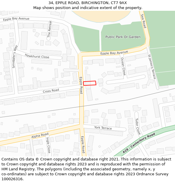 34, EPPLE ROAD, BIRCHINGTON, CT7 9AX: Location map and indicative extent of plot