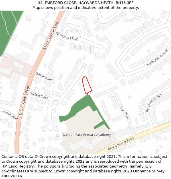 34, FAIRFORD CLOSE, HAYWARDS HEATH, RH16 3EF: Location map and indicative extent of plot