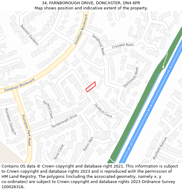 34, FARNBOROUGH DRIVE, DONCASTER, DN4 6PR: Location map and indicative extent of plot