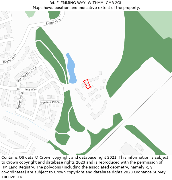 34, FLEMMING WAY, WITHAM, CM8 2GL: Location map and indicative extent of plot