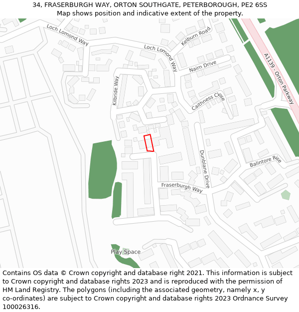 34, FRASERBURGH WAY, ORTON SOUTHGATE, PETERBOROUGH, PE2 6SS: Location map and indicative extent of plot