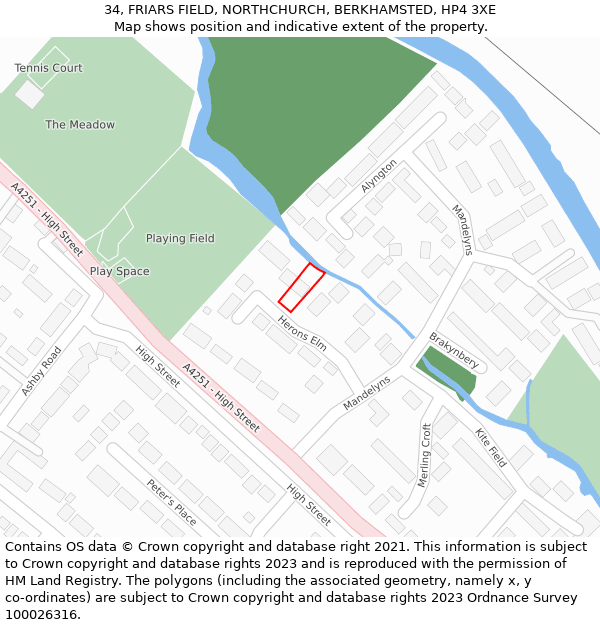 34, FRIARS FIELD, NORTHCHURCH, BERKHAMSTED, HP4 3XE: Location map and indicative extent of plot