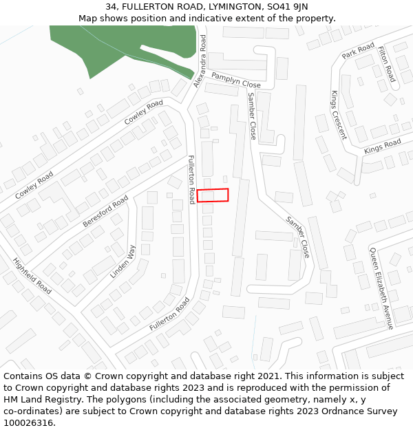 34, FULLERTON ROAD, LYMINGTON, SO41 9JN: Location map and indicative extent of plot