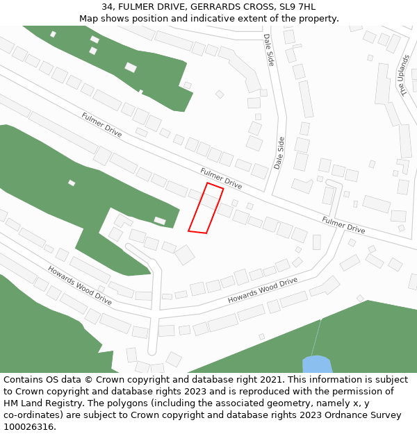 34, FULMER DRIVE, GERRARDS CROSS, SL9 7HL: Location map and indicative extent of plot