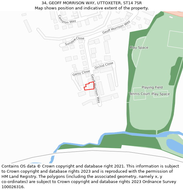 34, GEOFF MORRISON WAY, UTTOXETER, ST14 7SR: Location map and indicative extent of plot