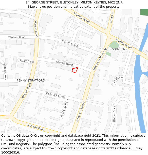 34, GEORGE STREET, BLETCHLEY, MILTON KEYNES, MK2 2NR: Location map and indicative extent of plot