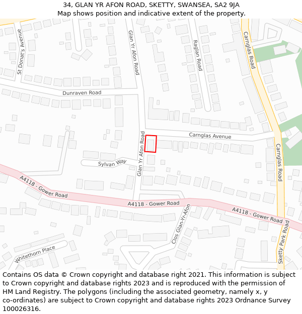 34, GLAN YR AFON ROAD, SKETTY, SWANSEA, SA2 9JA: Location map and indicative extent of plot