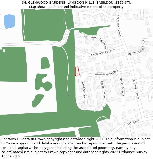 34, GLENWOOD GARDENS, LANGDON HILLS, BASILDON, SS16 6TU: Location map and indicative extent of plot