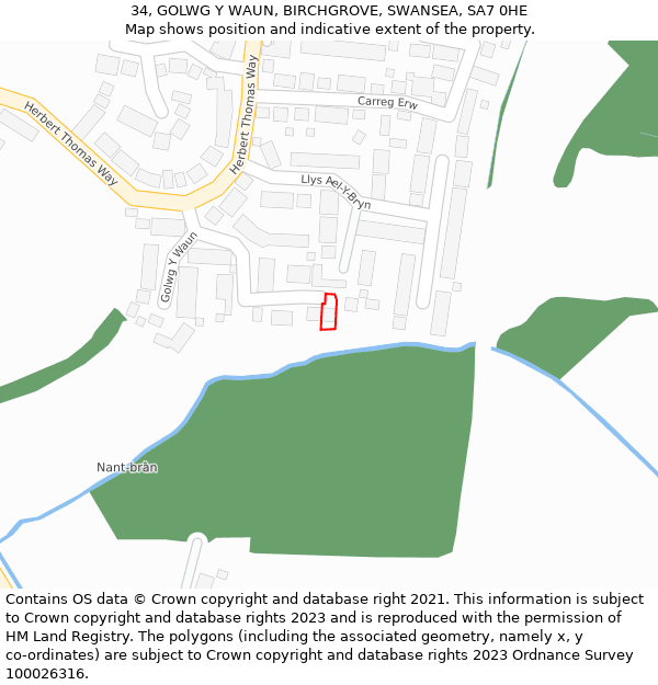 34, GOLWG Y WAUN, BIRCHGROVE, SWANSEA, SA7 0HE: Location map and indicative extent of plot