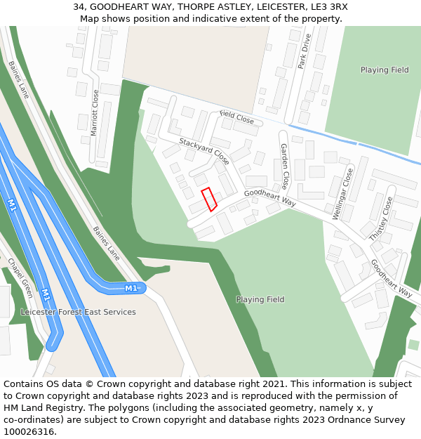 34, GOODHEART WAY, THORPE ASTLEY, LEICESTER, LE3 3RX: Location map and indicative extent of plot